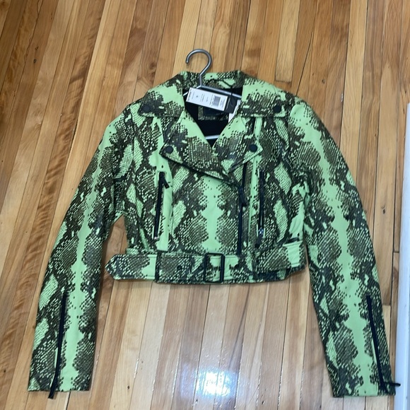 BCBG green snake print leather biker jacket BNWT 648us $ - Picture 4 of 4